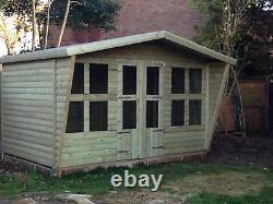 12x8' Wooden Workshop Garden Shed 4ft x 6.6ft Double Doors Apex Roof Windows New