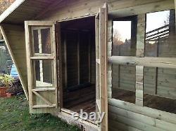 12x8' Wooden Workshop Garden Shed 4ft x 6.6ft Double Doors Apex Roof Windows New