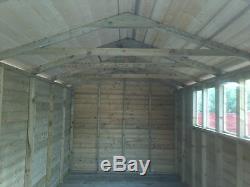 14 x 10' Cladding Double Door Box Gable Roof Wooden Shed house/4 Fix Windows