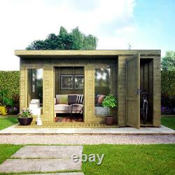 14x10 Pent Lounge Summerhouse Garden Room Pressure Treated with Store Room Shed