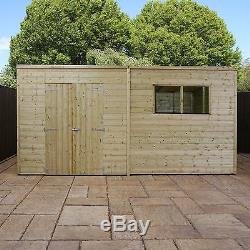 14x6 Pressure Treated Wooden Garden Storage Shed Pent Roof Double Door Waltons