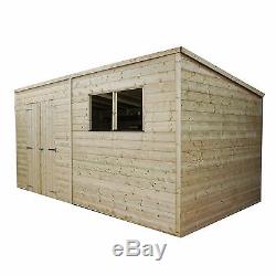 14x6 Pressure Treated Wooden Garden Storage Shed Pent Roof Double Door Waltons