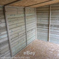 14x7 Pressure Treated Wooden Garden Storage Shed Pent Roof Double Door Waltons