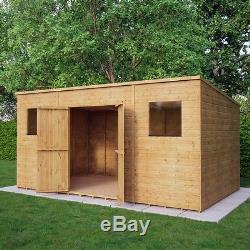 14x8 Pent Wooden Garden Shed Tongue&Groove Shiplap Cladding Central Double Doors