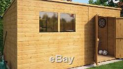 14x8 Pent Wooden Garden Shed Tongue &Groove Shiplap Cladding Offset Double Doors