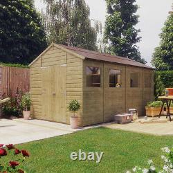14x8 Pressure Treated Hobbyist Apex Windowed Double Door Garden Shed Tall Shed