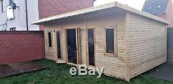 14x8 Summer House Pent Contemporary Garden Office Shed Log Cabin Gym Tanalised