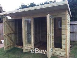 14x8'Wooden Garden Flat Roof Shed House/4'Wide Double Door and a Single Door