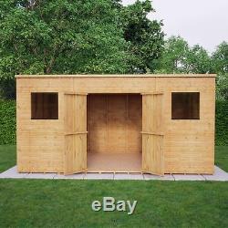14x8 Wooden Garden Shed Pent Roof Tongue And Groove Shiplap Double Doors Windows