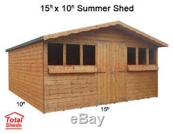 15ft X 10ft Garden Shed Wooden Summer House With +1ft Overhang