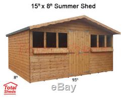 16FT X 8FT SUMMER HOUSE GARDEN WOODEN SHED WITH 1FT OVERHANG 