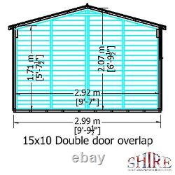 15x10 WOODEN SHED DOUBLE DOOR APEX ROOF WINDOWLESS GARDEN WORKSHOP BUILDING 15ft