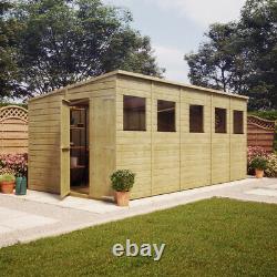 16 x 8 Pressure Treated Pent Garden Shed Window Gable End Door LEFT END Quality