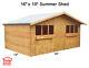 16ft X 10ft Garden Shed Wooden Summer House With +1ft Overhang