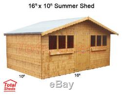 16ft X 10ft Garden Shed Wooden Summer House With +1ft Overhang