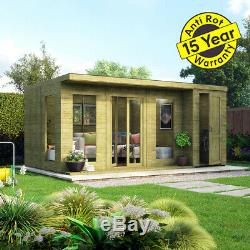 16x10 Pent Lounge Summerhouse Garden Room Pressure Treated with Store Room Shed