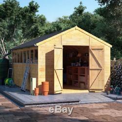 16x10 ft T&G Wooden Garden Shed Double Door Windows Tool Store Apex Workshop