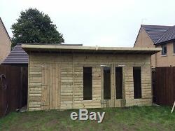 16x8' Wooden Garden Shed Flat Roof House/ 4'Double Door & Long Glass Window