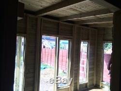 16x8' Wooden Garden Shed Flat Roof House/ 4'Double Door & Long Glass Window