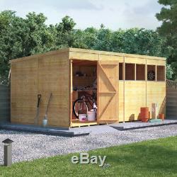 16x8 ft T&G Wooden Shed Garden Storage Workshop Double Door Windows Pent Roof