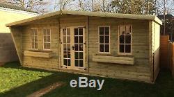20 X 10 Deluxe Log Summerhouse With 2ft Canopy Heavy Duty Garden Shed