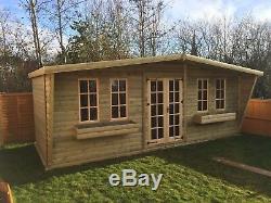 20 X 10 Deluxe Log Summerhouse With 2ft Canopy Heavy Duty Garden Shed