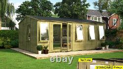 20 x 14 Pressure Treated Offset Double Door Wooden Garden Summerhouse Apex Shed