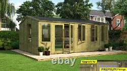 20 x 14 Pressure Treated Offset Double Door Wooden Garden Summerhouse Apex Shed