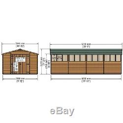 20ft x 10ft Wooden Overlap Garden Workshop Shed Double Doors & Twelve Windows
