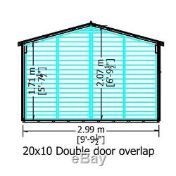 20ft x 10ft Wooden Overlap Windowless Garden Workshop Shed with Double Doors