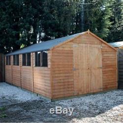 20x10 Overlap Apex Wooden Garden Workshop Large Storage Shed with Double Doors