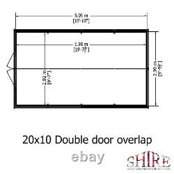 20x10 WOODEN SHED DOUBLE DOOR APEX ROOF WINDOWLESS GARDEN WORKSHOP BUILDING 20ft