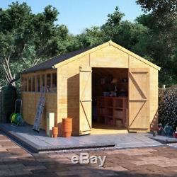 20x10 ft T&G Wooden Garden Shed Double Door Windows Tool Store Apex Workshop