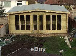 20x14ft Wooden Garden Summerhouse Shed Finished 19mm T&G with 2ft Canopy Deluxe