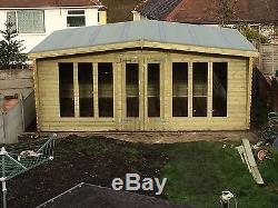 20x14ft Wooden Garden Summerhouse Shed Finished 19mm T&G with 2ft Canopy Deluxe