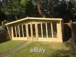 24x10ft Modern Summer House Deluxe Wooden Garden Office Shed With 2ft Canopy