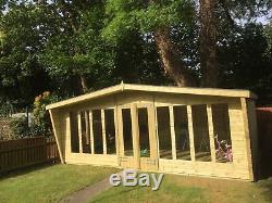 24x10ft Modern Summer House Deluxe Wooden Garden Office Shed With 2ft Canopy