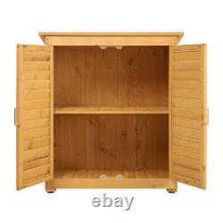 2 Tier Shelves Storage Shed Dual Doors Wooden Garden Outside Box Bin Tools Store