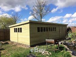 30X16' Wooden Garden Summerhouse 19mm Ultimate Pent Shed/Garage 2.4' Double Door