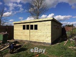 30X16' Wooden Garden Summerhouse 19mm Ultimate Pent Shed/Garage 2.4' Double Door