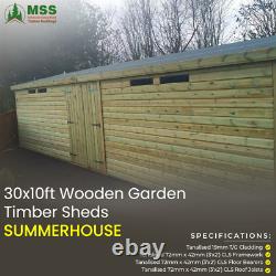 30x10ft Wooden Garden Timber Sheds Summerhouse With Tanalised Security Workshop