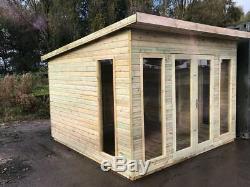 3m x 2.4m Summerhouse Pent Modern Heavy Duty Garden Office Shed Cabin T&G