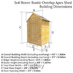 3x4 Overlap Wooden Storage Garden Shed Single Door Windowless Apex Roof 3FT 4FT