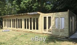 40x14 Large Summerhouse Garden Office Studio Wooden Pent Roof Shed 2ft Overhang