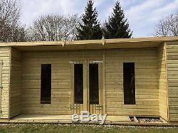 48 X 10ft Wooden Summer House Studio 2ft Overhang Pent Roof Luxury Garden Shed