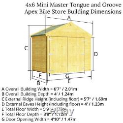 4x6 Tongue & Groove Wooden Bike Storage Double Door Garden Shed Apex
