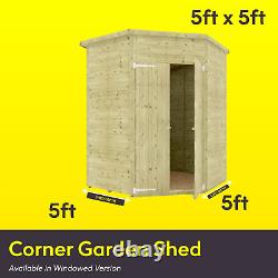 5 x 5 Pressure Treated Windowless Garden Corner Shed with Double Door Corner Shed