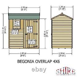 6 x 4 Overlap 6x4 SD Reverse Apex Garden Storage Outdoor Wooden Shed