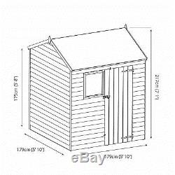 6x6 Overlap Reverse Wooden Garden Shed Window Single Door Apex Roof & Felt 6FT