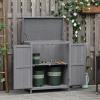 74x43x88cm Garden Shed Storage Wooden Chest Double Doors Shelf Hinged Roof